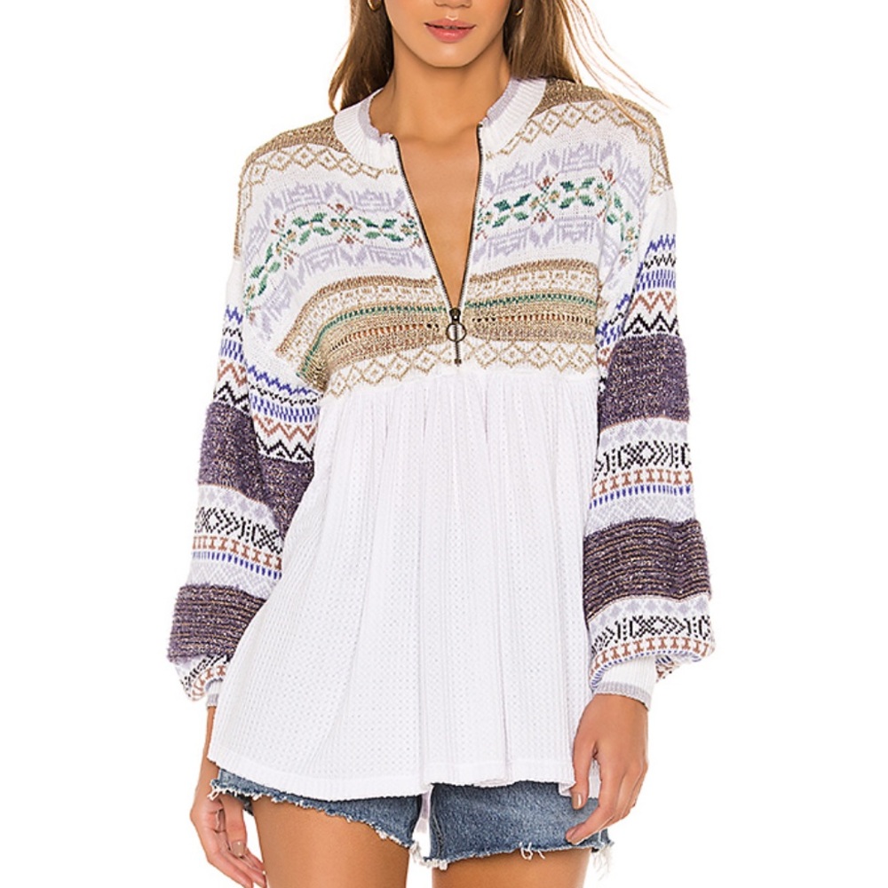 Free People Sweater Pullover Zip Cottage Cozy NWT